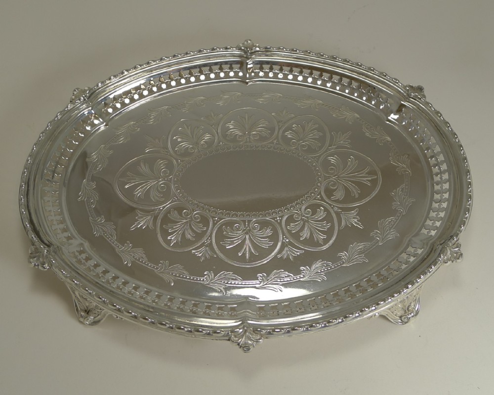 antique english silver plated oval serving tray salver c1869