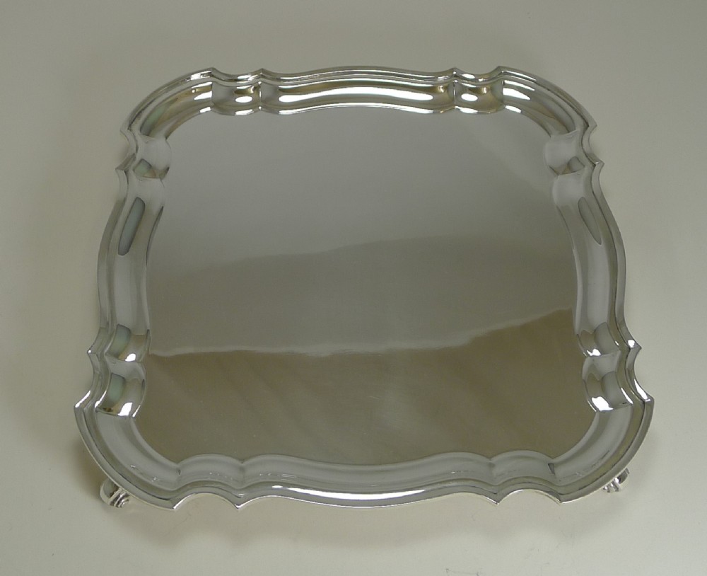 english silver plated square salver or tray c1920