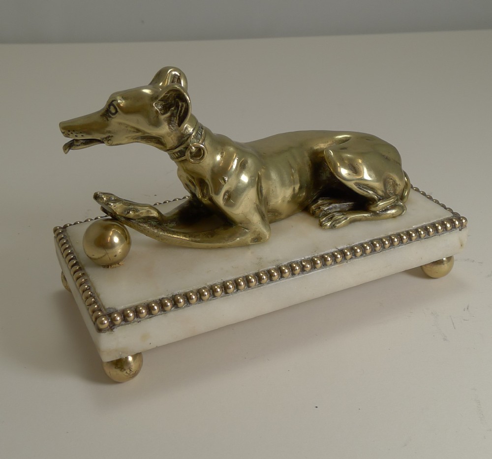 antique english figural desk paper note clip dog greyhound c1860