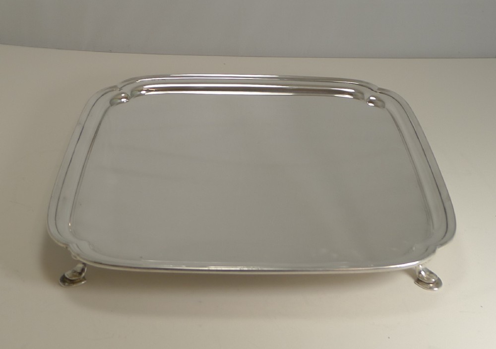 large art deco square serving cocktail tray in silver plate by mappin and webb
