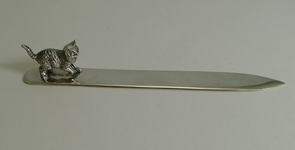 antique english sterling silver letter opener cat 1905