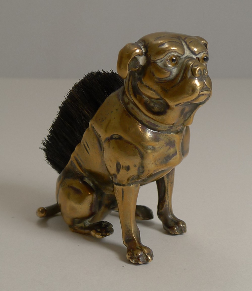 antique english brass figural pen nib wipe english boxer dog c1890