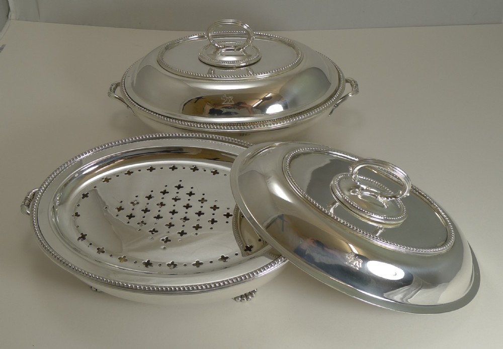 fine pair antique entree chafing dishes by stephen smith and son of covent garden london