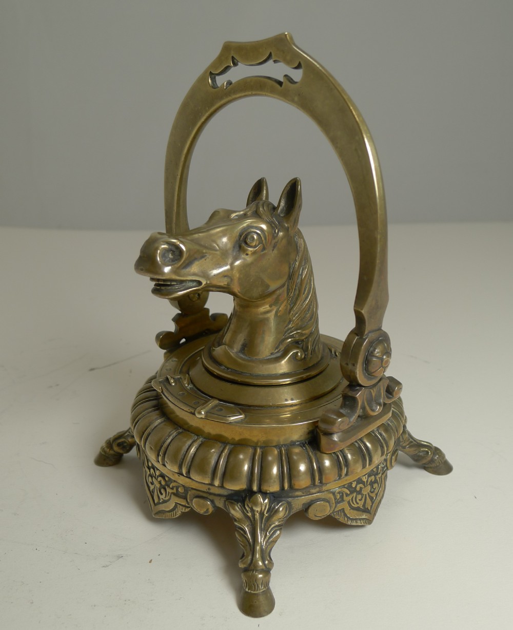 magnificent antique english novelty equestrian inkwell horse c1880
