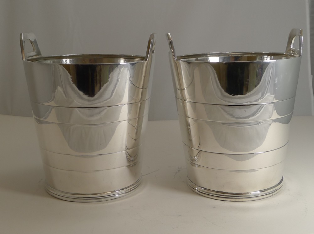 magnificent pair vintage english wine champagne coolers buckets by elkington