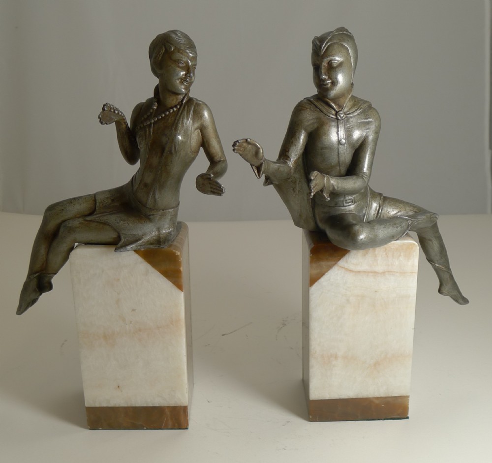stylish pair art deco figures signed salvado france c1920 bookends