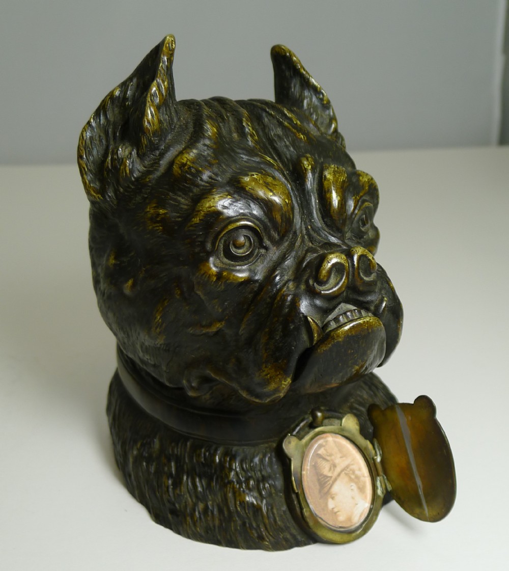 magnificent large antique english bronze bulldog inkwell c1890 dogs