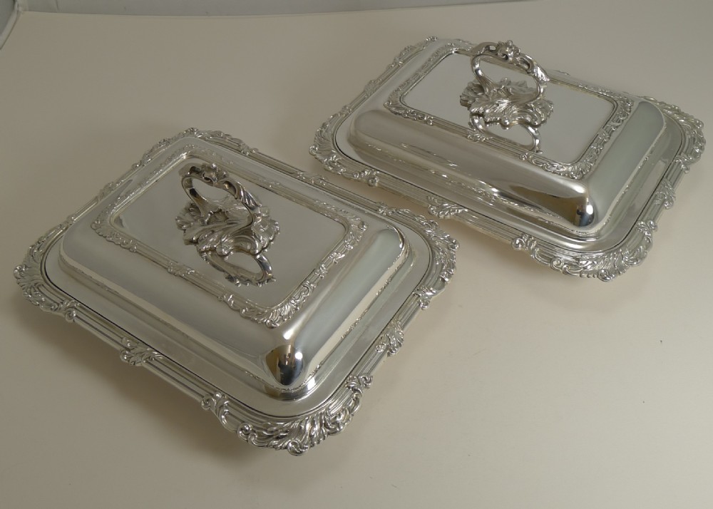 pair antique english silver plated entree dishes c1890 by james dixon and sons