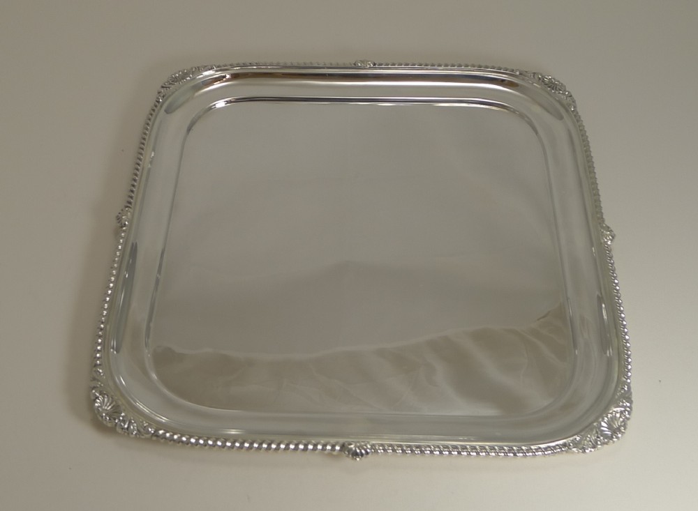 smart large antique english square silver plated cocktail tray salver by mappin and webb