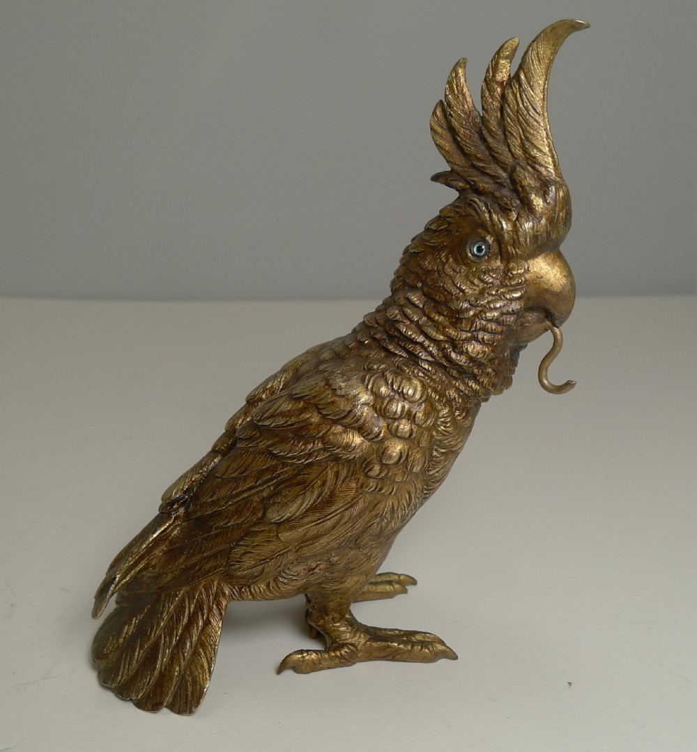 antique austrian gilded bronze figural pocket watch holder parrot c1900
