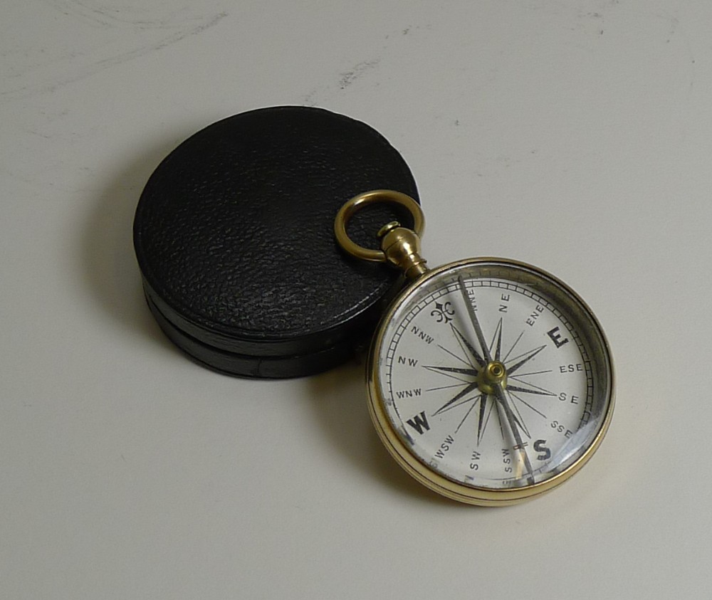 antique english compass in case with white enamel dial georgian c1820
