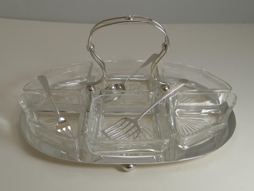 english sterling silver and cut crystal hors d'oeuvres dish by james dixon and sons