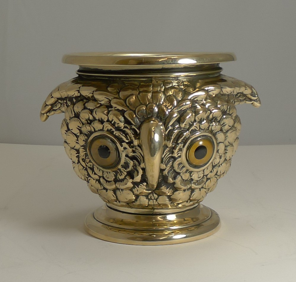 rare antique english owl jardiniere planter c1880 glass eyes