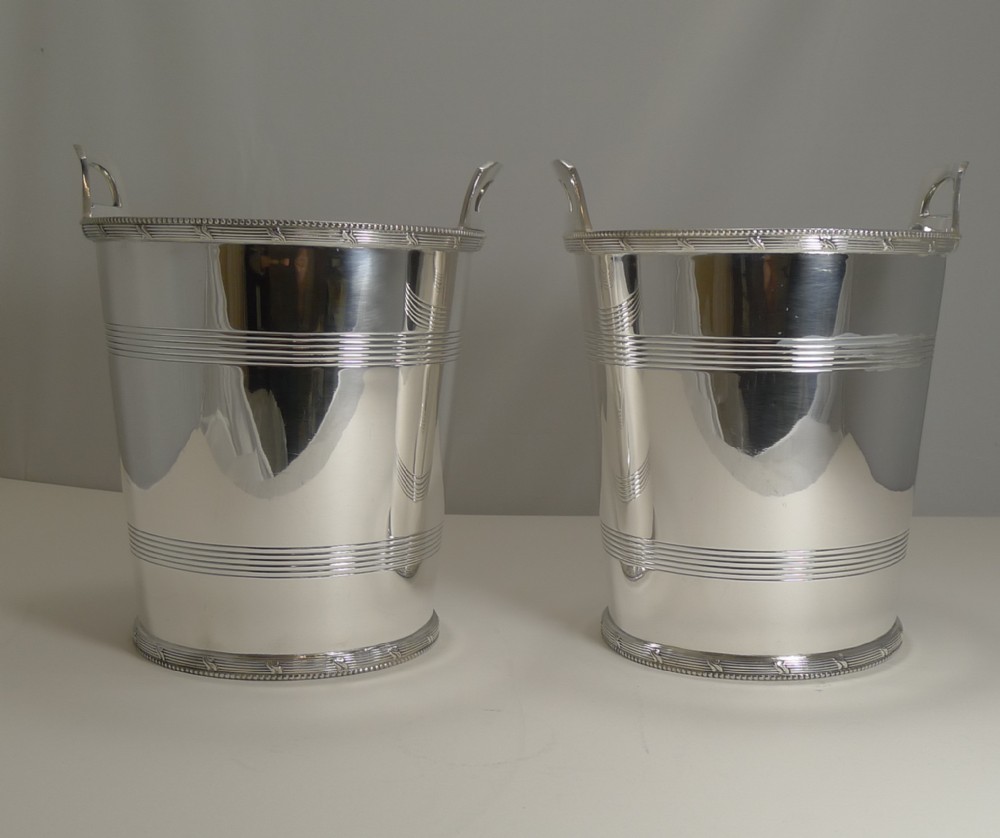 pair english art deco silver plated wine champagne coolers by lee and wigfull c1930