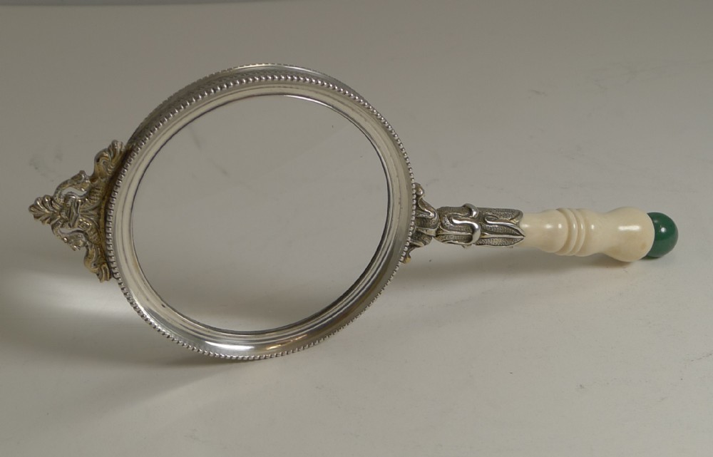 fine ivory and jade handled magnifying glass c1900