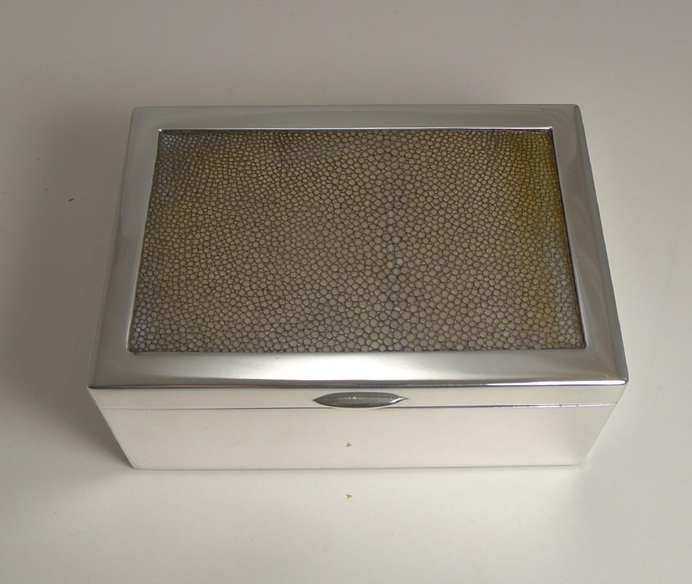 vintage silver plated cigarette box with shagreen austrian c1930
