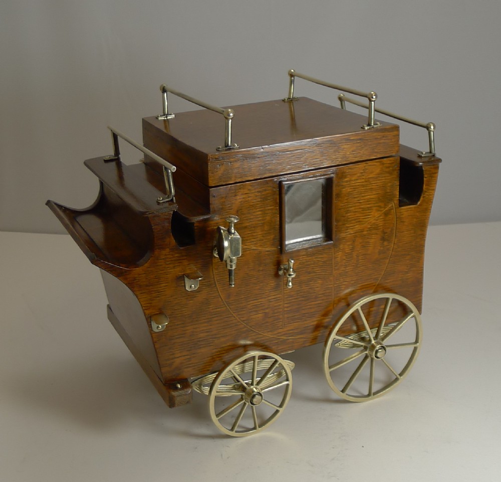 rare antique english oak novelty carriage cigar box humidor reg 1904