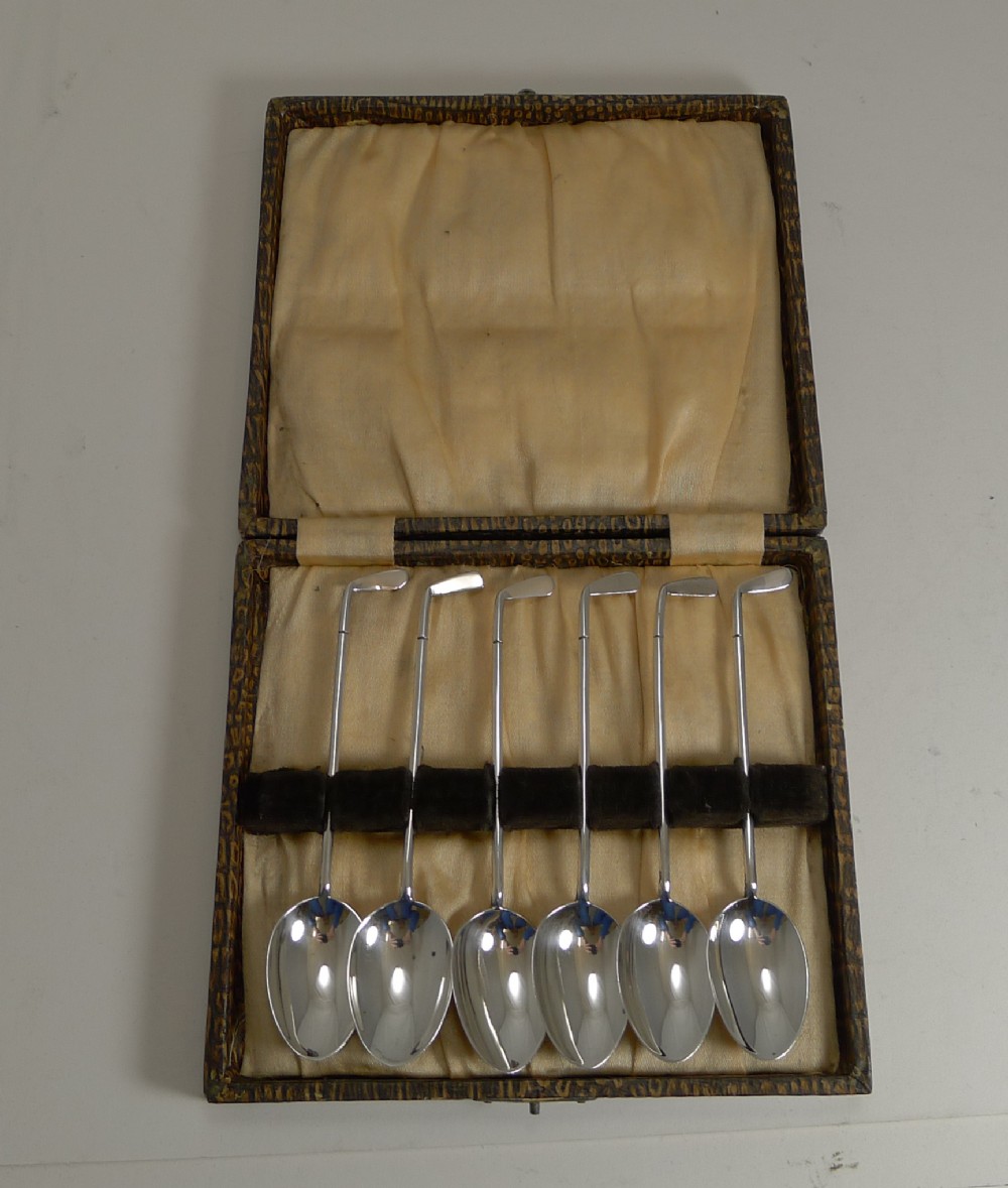boxed set english sterling silver spoons golf clubs by walker and hall