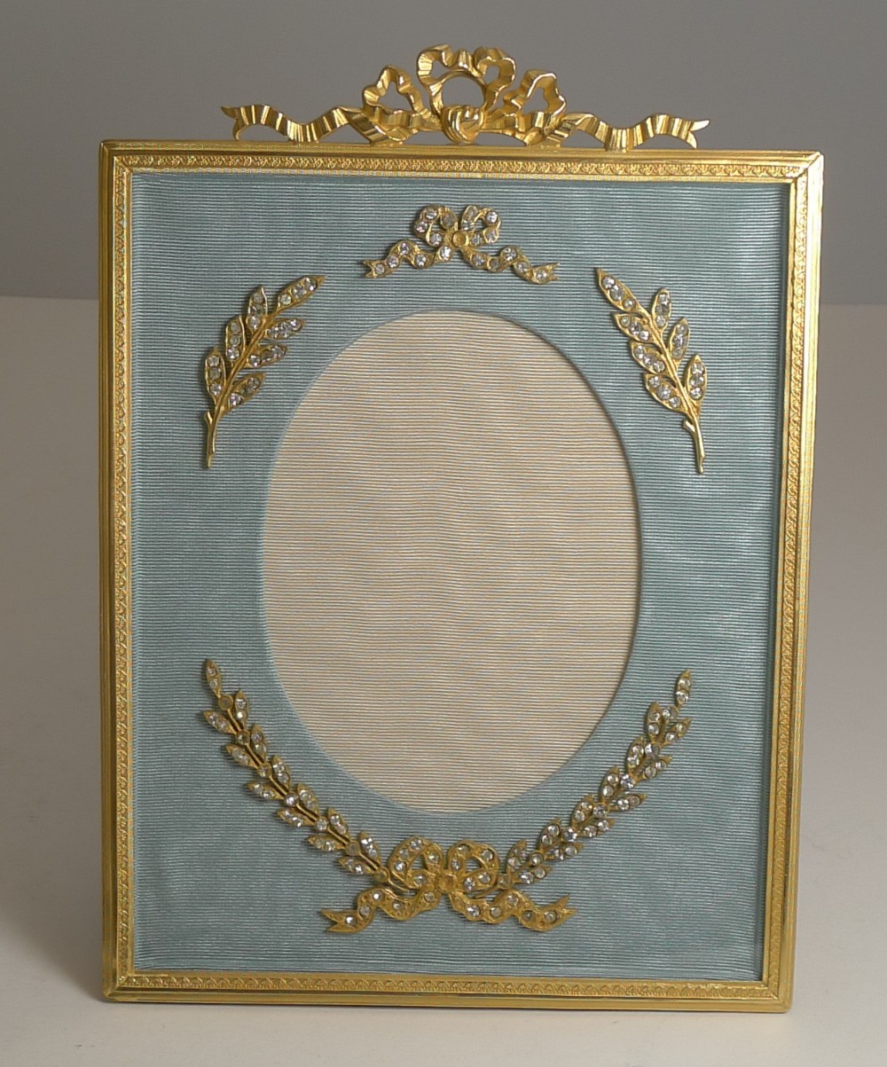 antique french gilded bronze picture frame paste stones c1900