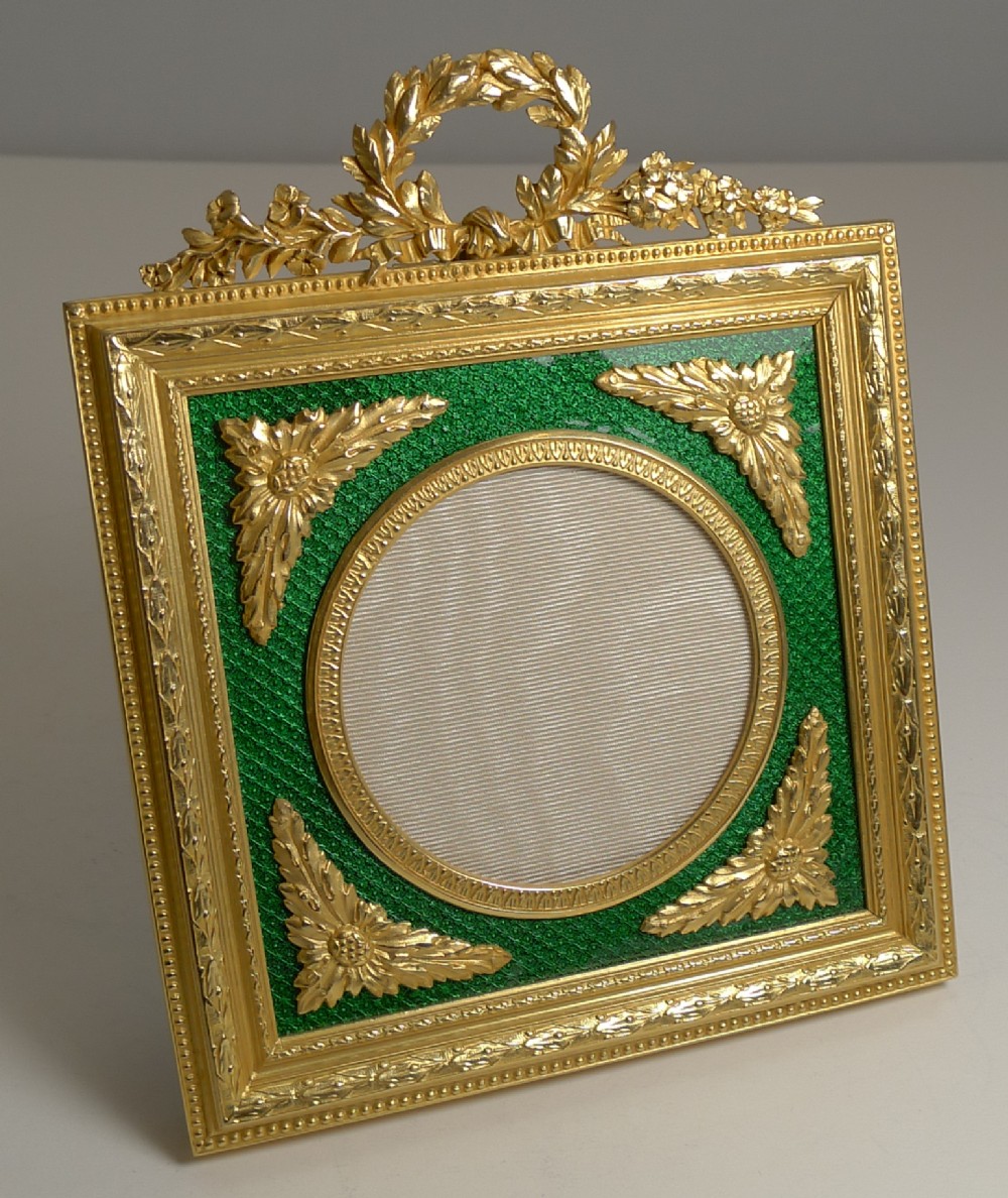 antique french gilded bronze and green enamel photograph picture frame