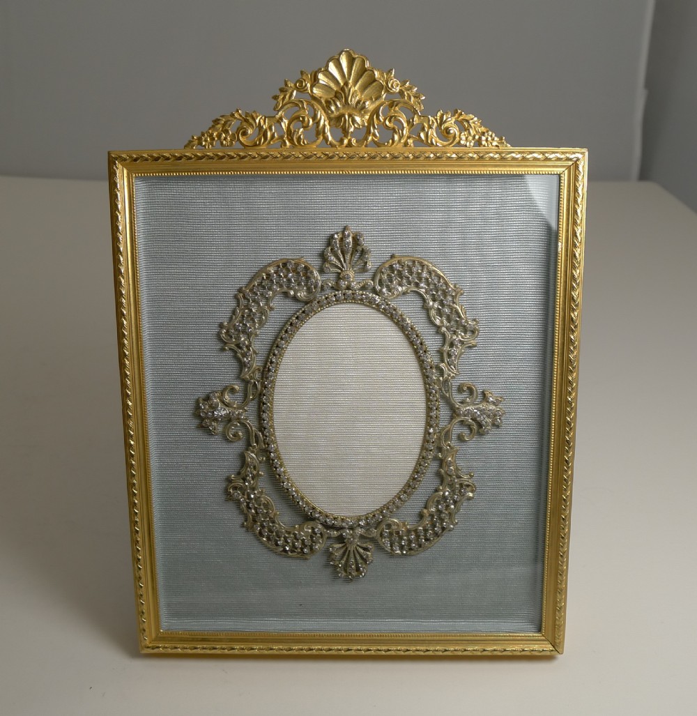 exquisite antique gilded french bronze photograph frame with paste stone decoration