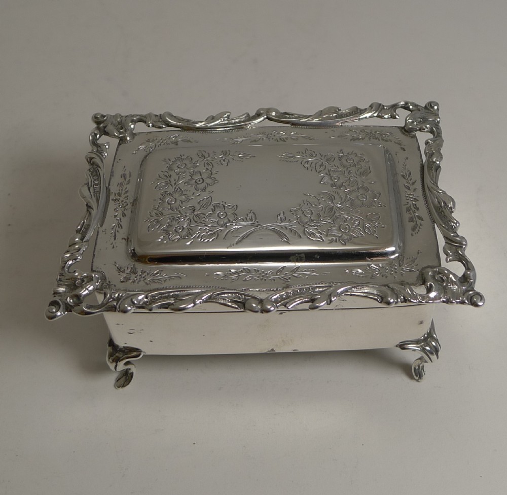 antique english sterling silver jewellery ring box 1906