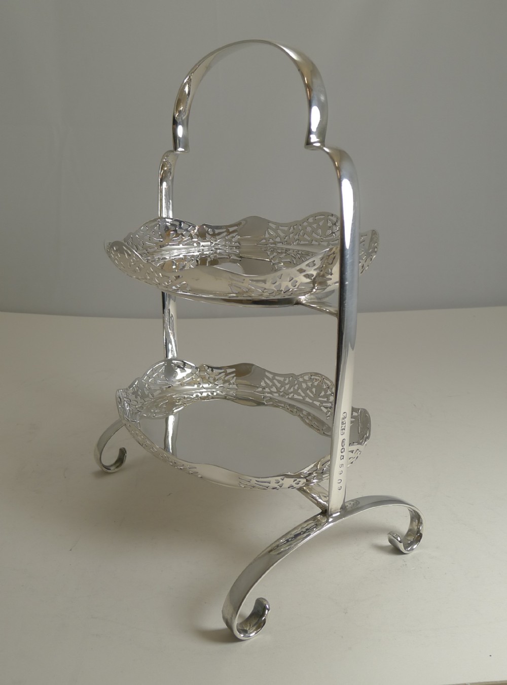 stunning antique english cake stand in silver plate c1900