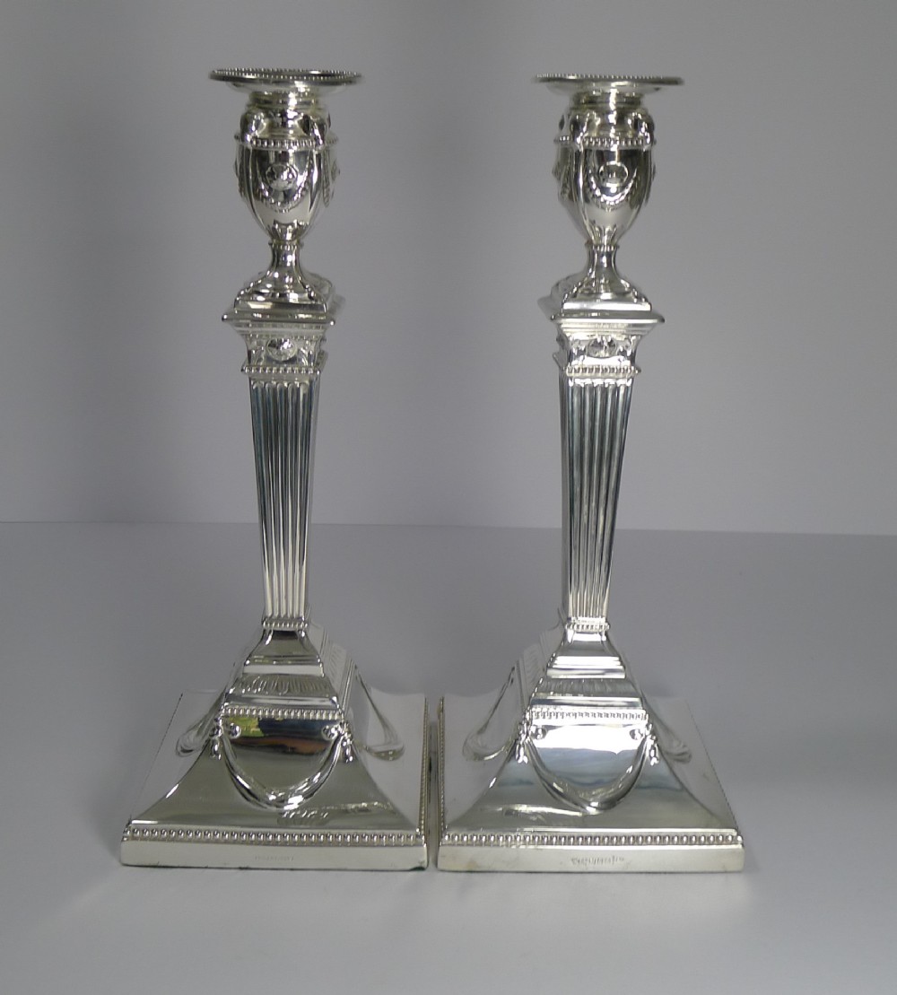 large pair antique english silver plated candlesticks by walker hall c1910