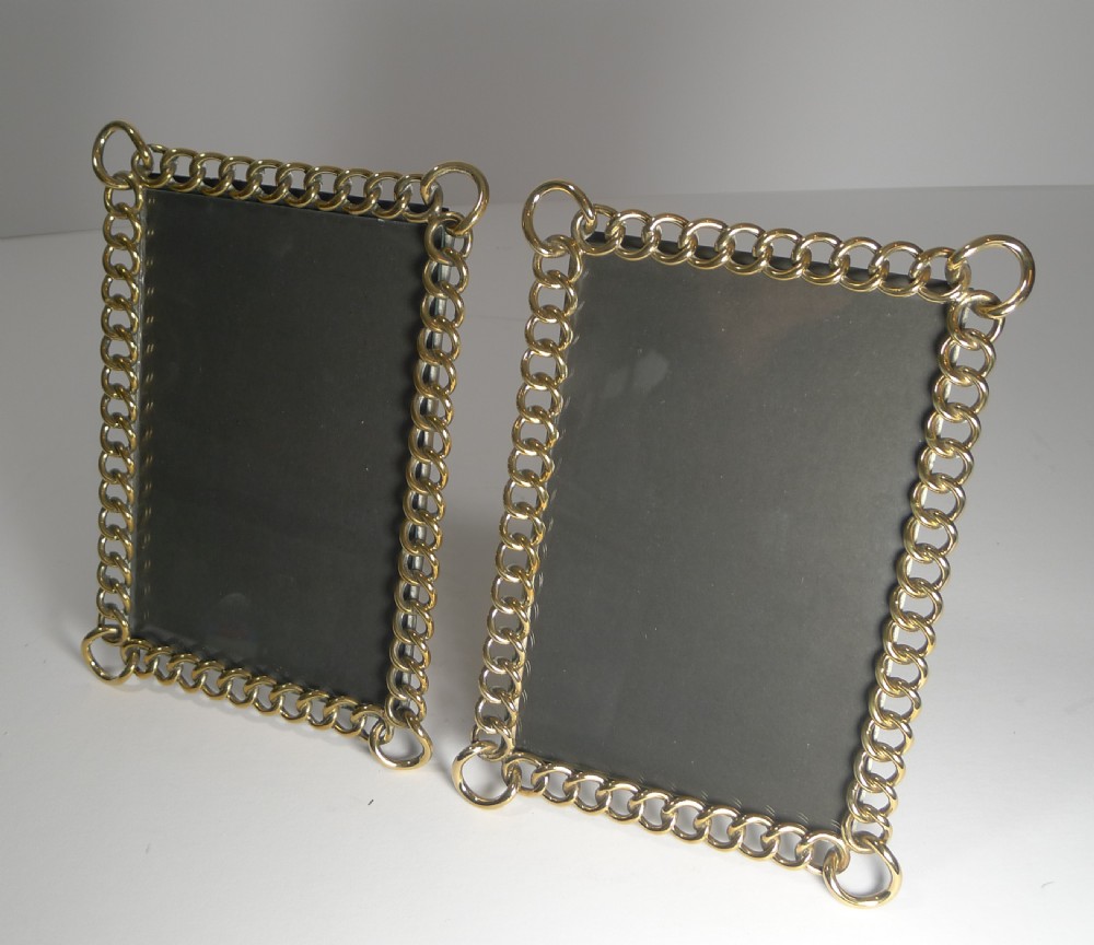 pair antique english polished brass ring photograph frames c1890
