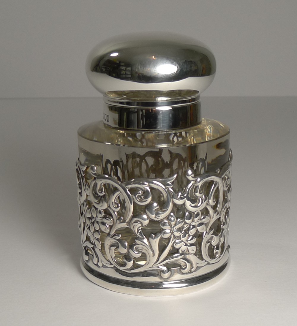 antique english cut crystal and sterling silver inkwell 1899