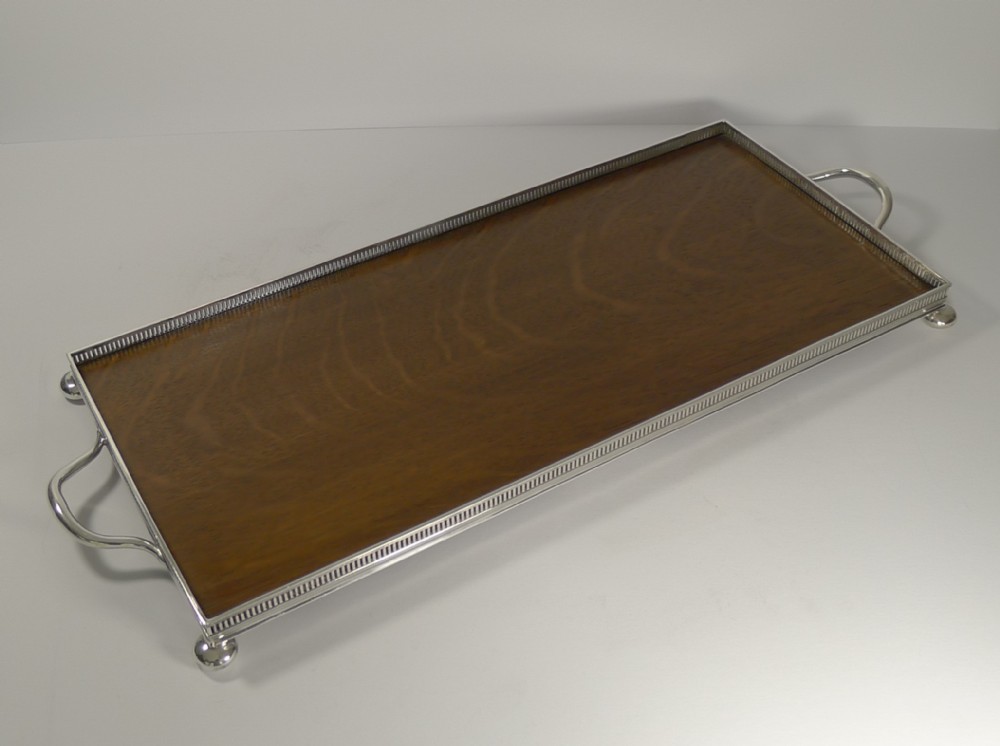 antique oak and silver plate drinks cocktail tray c1900