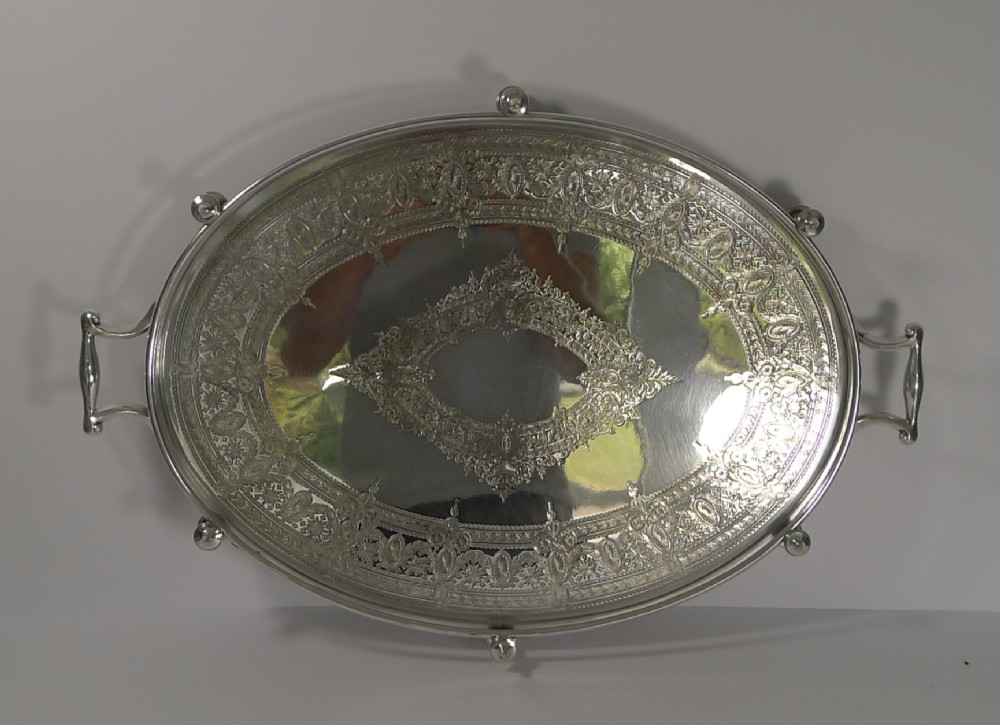 handsome antique english silver plated serving tray c1890