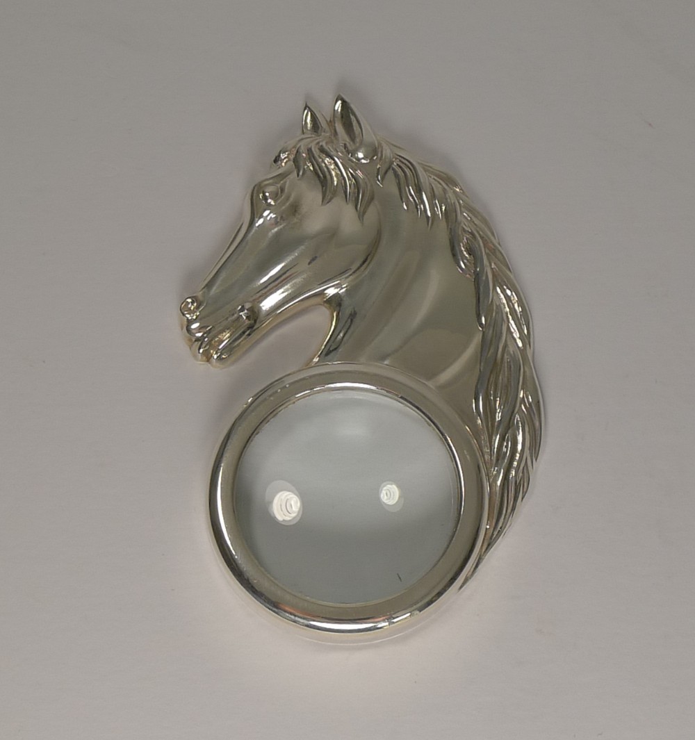 french silver plated figural magnifying glass horse