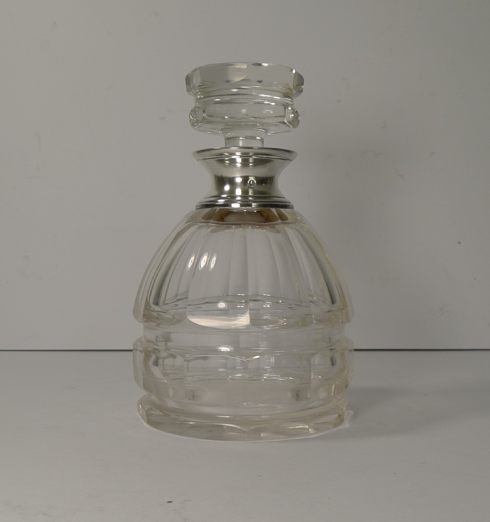 art deco french cut crystal decanter sterling silver collar c1930