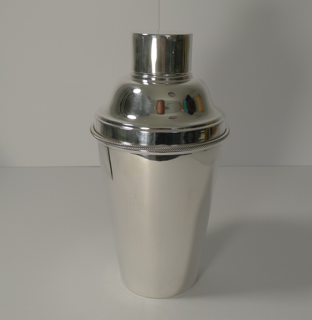 large vintage silver plated cocktail shaker with ice breaker c1930