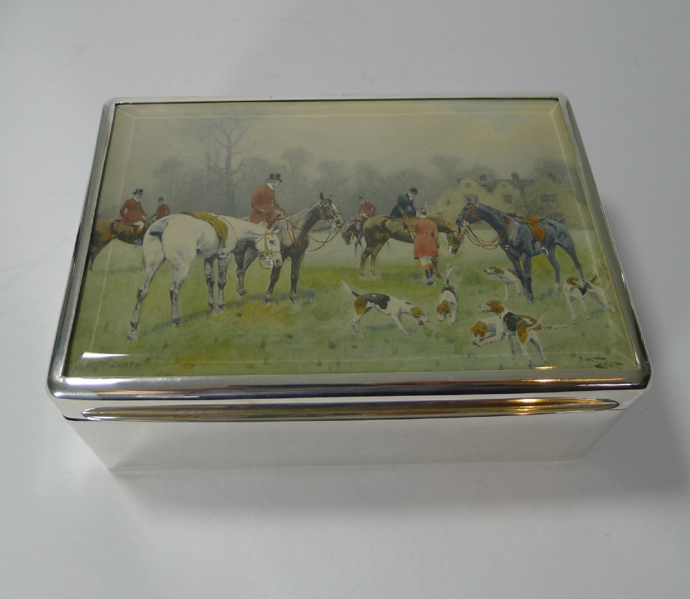 fine antique english sterling silver cigar box hunt scene by george wright
