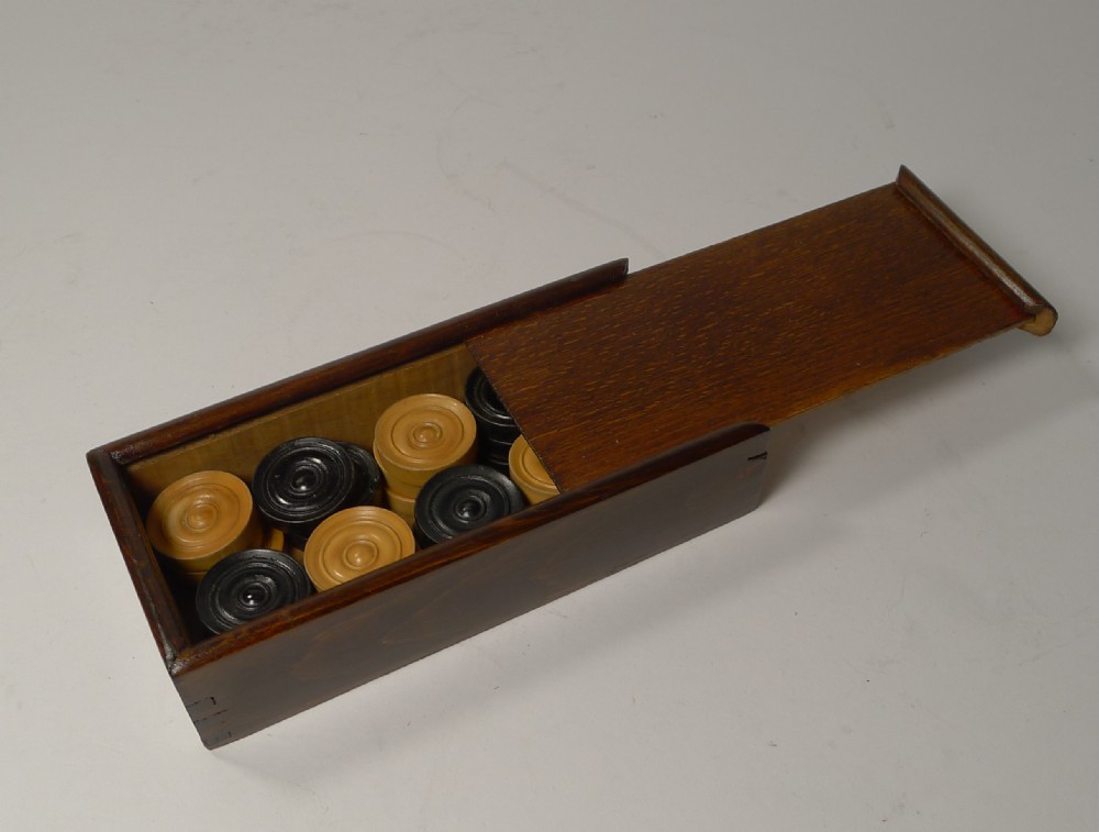 antique english boxed set ebony boxwood draughts checkers backgammon counters c 1900