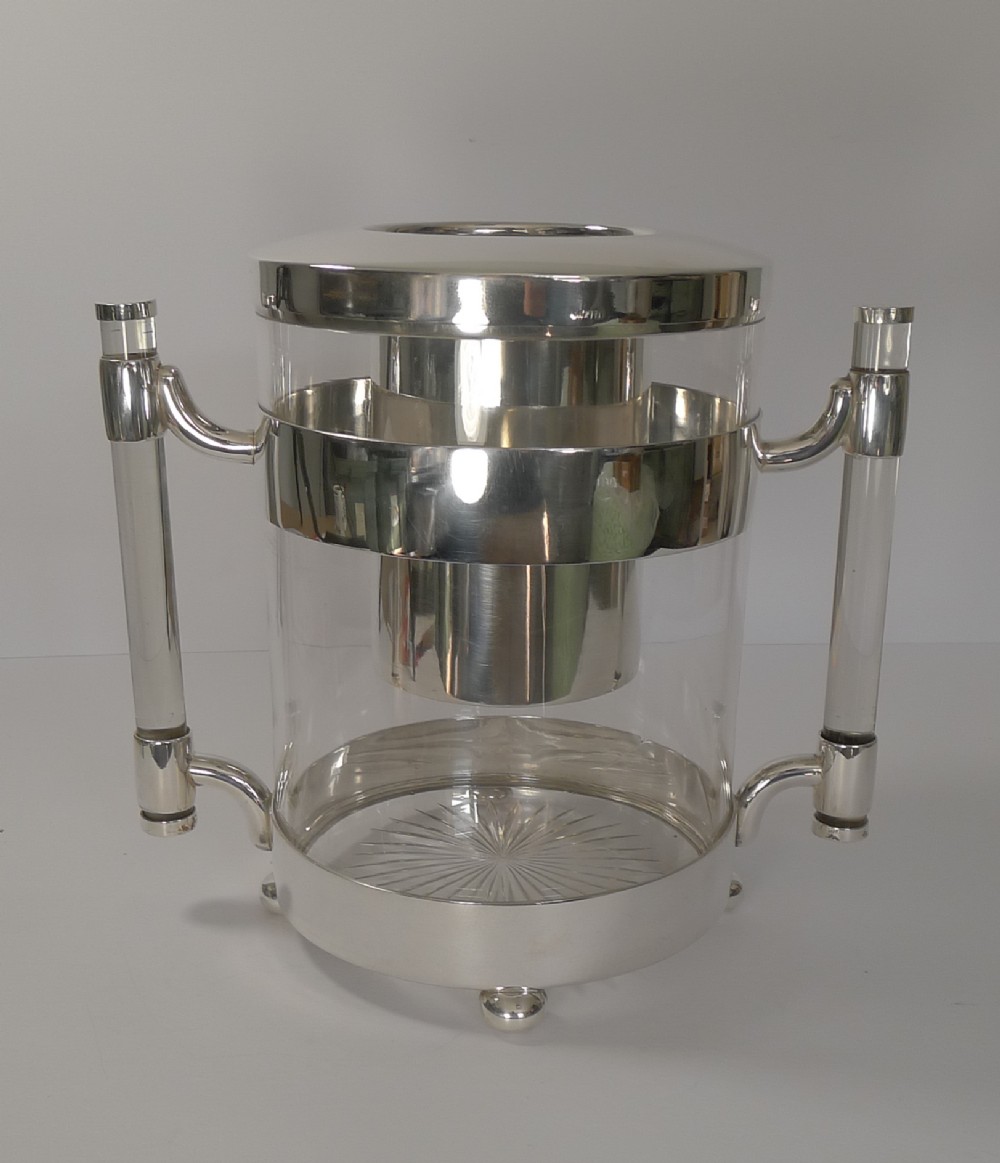 rare art deco italian crystal and silver plated champagne bucket wine cooler