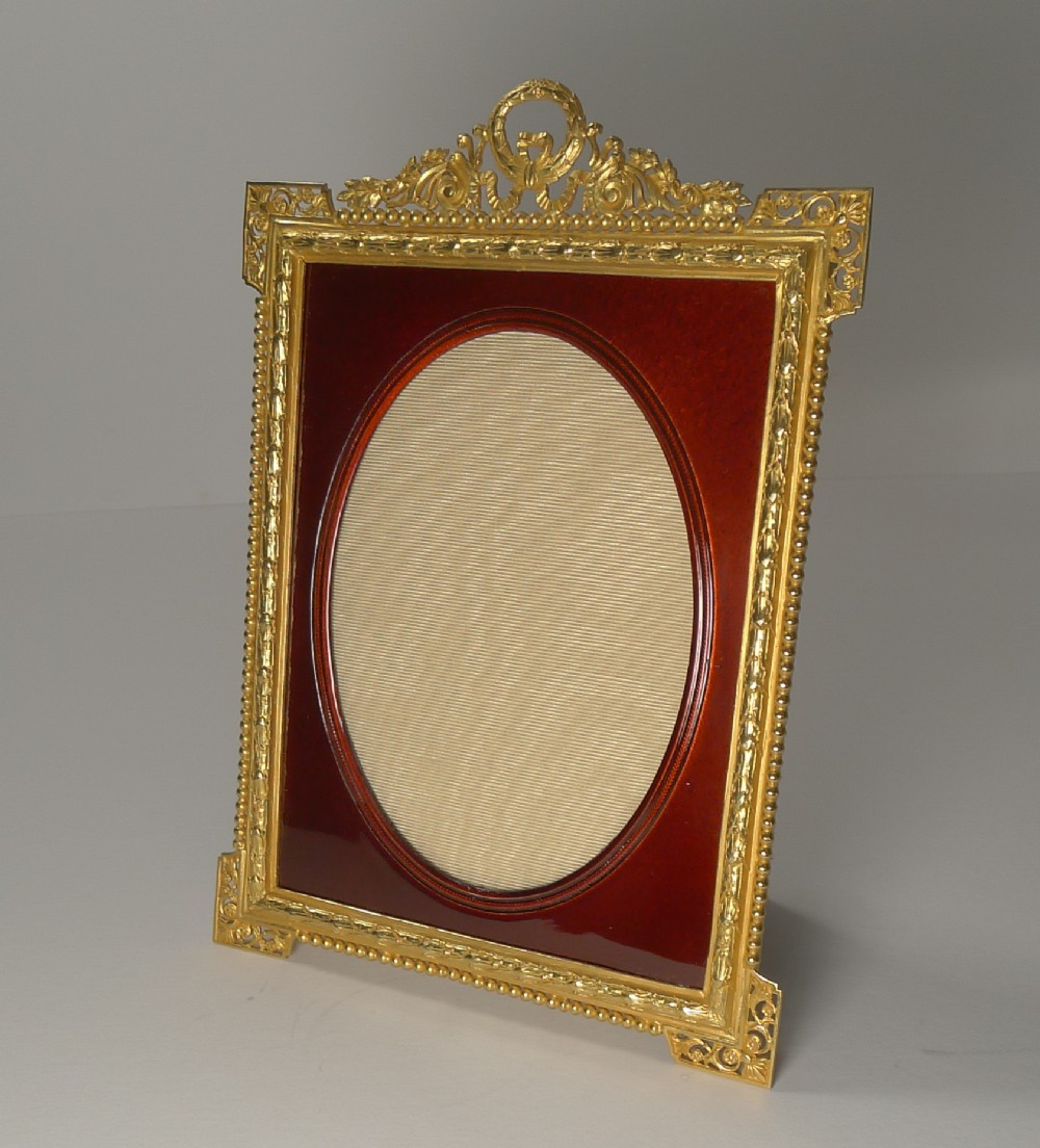 antique french gilded bronze and red enamel photograph picture frame c1910