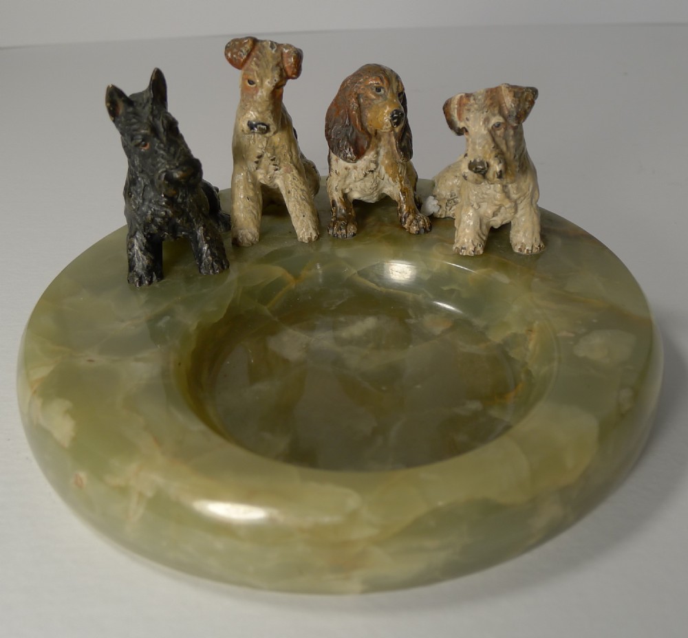 charming cold painted bronze dog vide poche desk tidy c1910