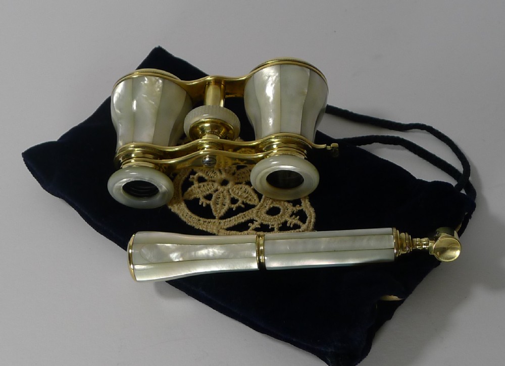 antique french opera glasses with detachable lorgnette handle c1900
