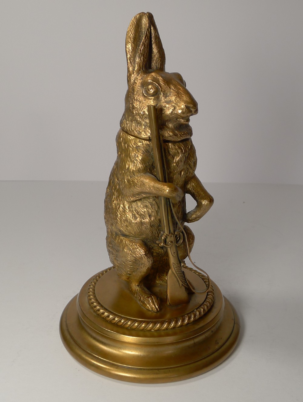 magnificent antique english gilded bronze hare inkwell c1880