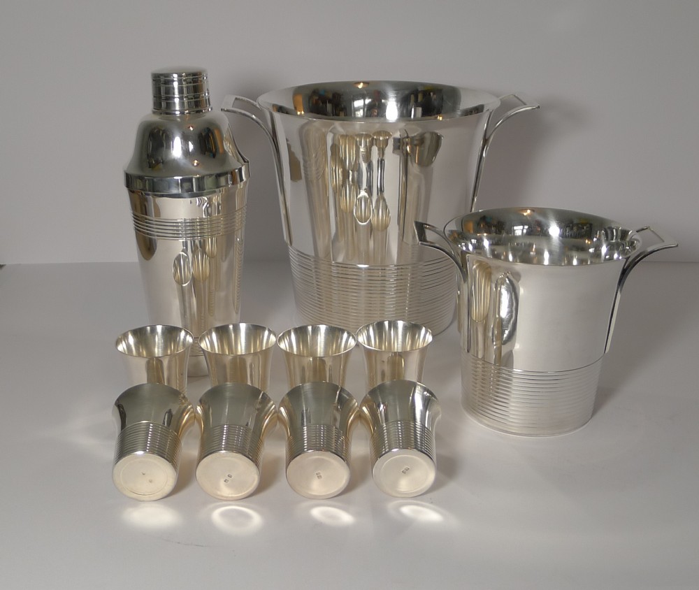 vintage french art deco cocktail set c1930's in silver plate