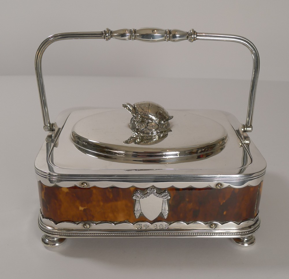 rare antique english tortoiseshell and silver plate butter dish c1880