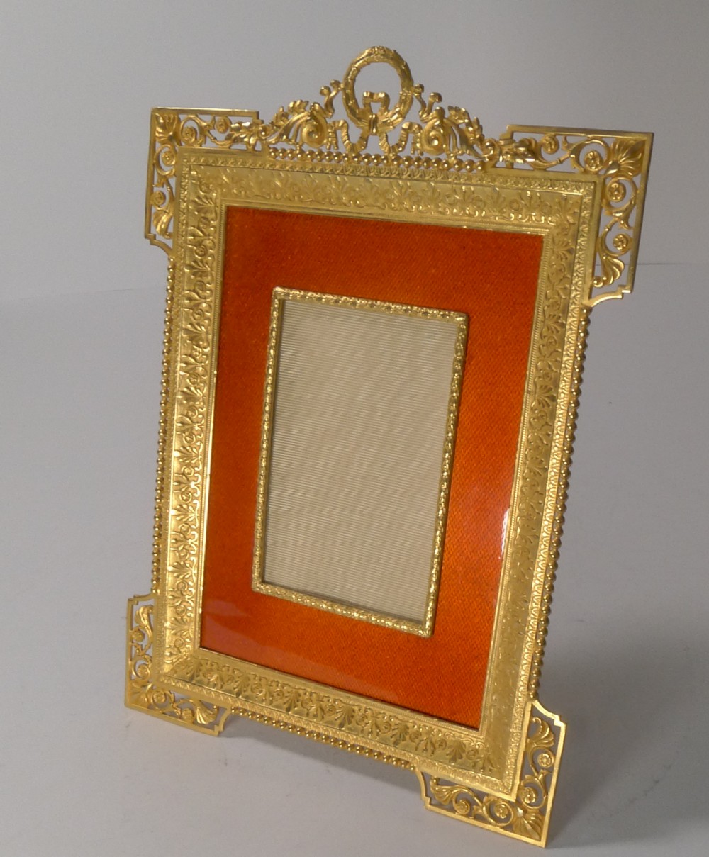 superb antique french gilded bronze orange enamel picture frame c1900