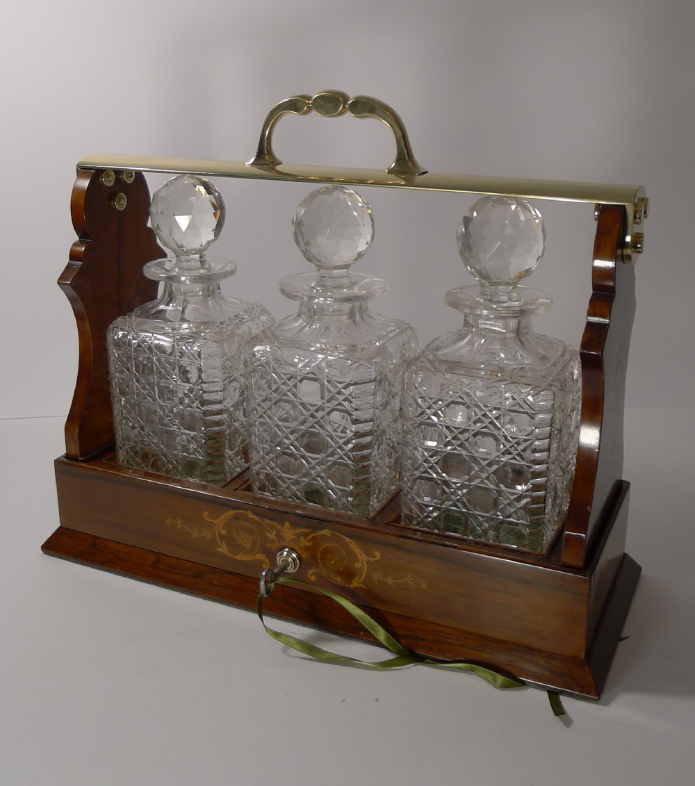 superb inlaid rosewood tantalus by mappin webb c1884