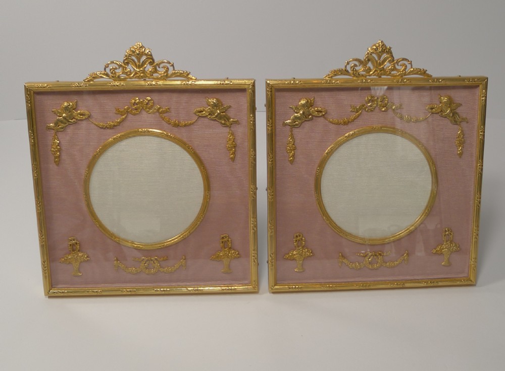 stunning pair french gilded bronze picture frames cherubs