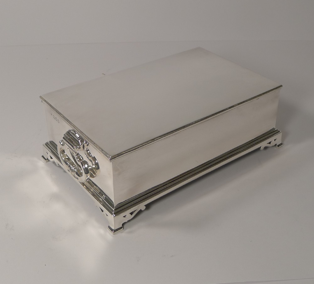 grand english sterling silver cigar box humidor by richard comyns 1928