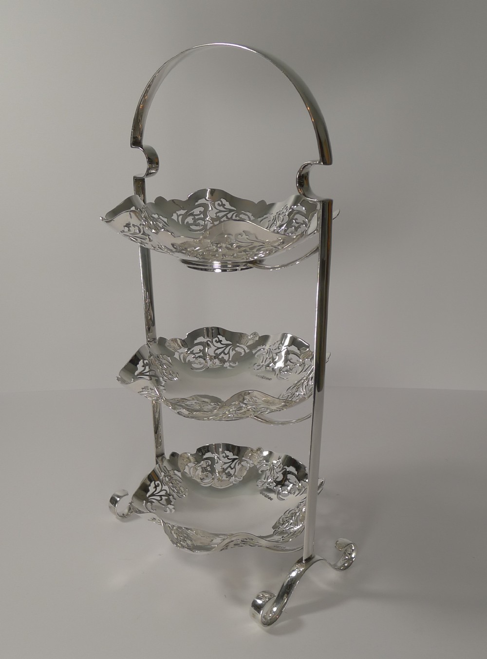 scottish silver plated three tier cake stand c1900
