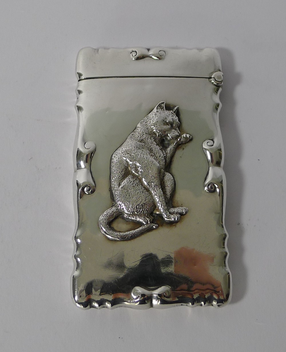 rare english sterling silver card case cat birmingham 1905